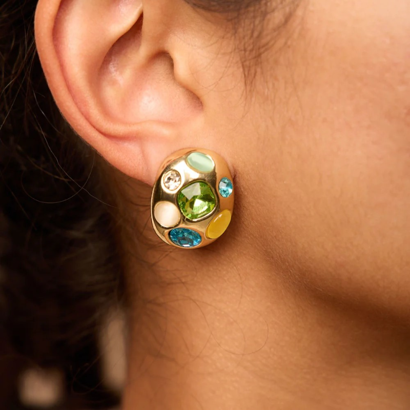  Geometric Oval Gold Stud Earrings